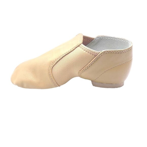 Dance Class Split Sole Jazz Boot Leather Dance Shoes 5 Spandex Inserts Caramel - Picture 5 of 9